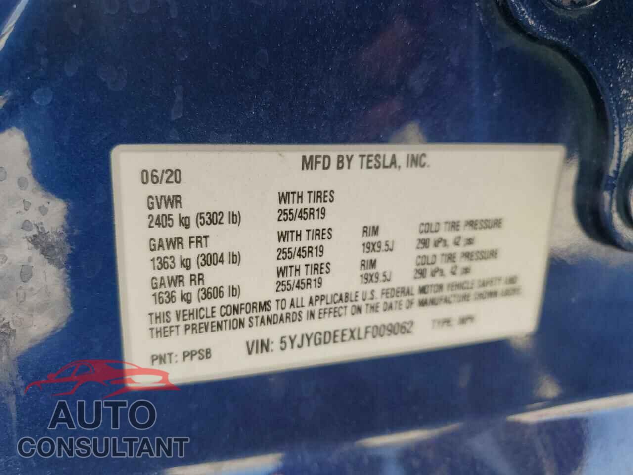 TESLA MODEL Y 2020 - 5YJYGDEEXLF009062