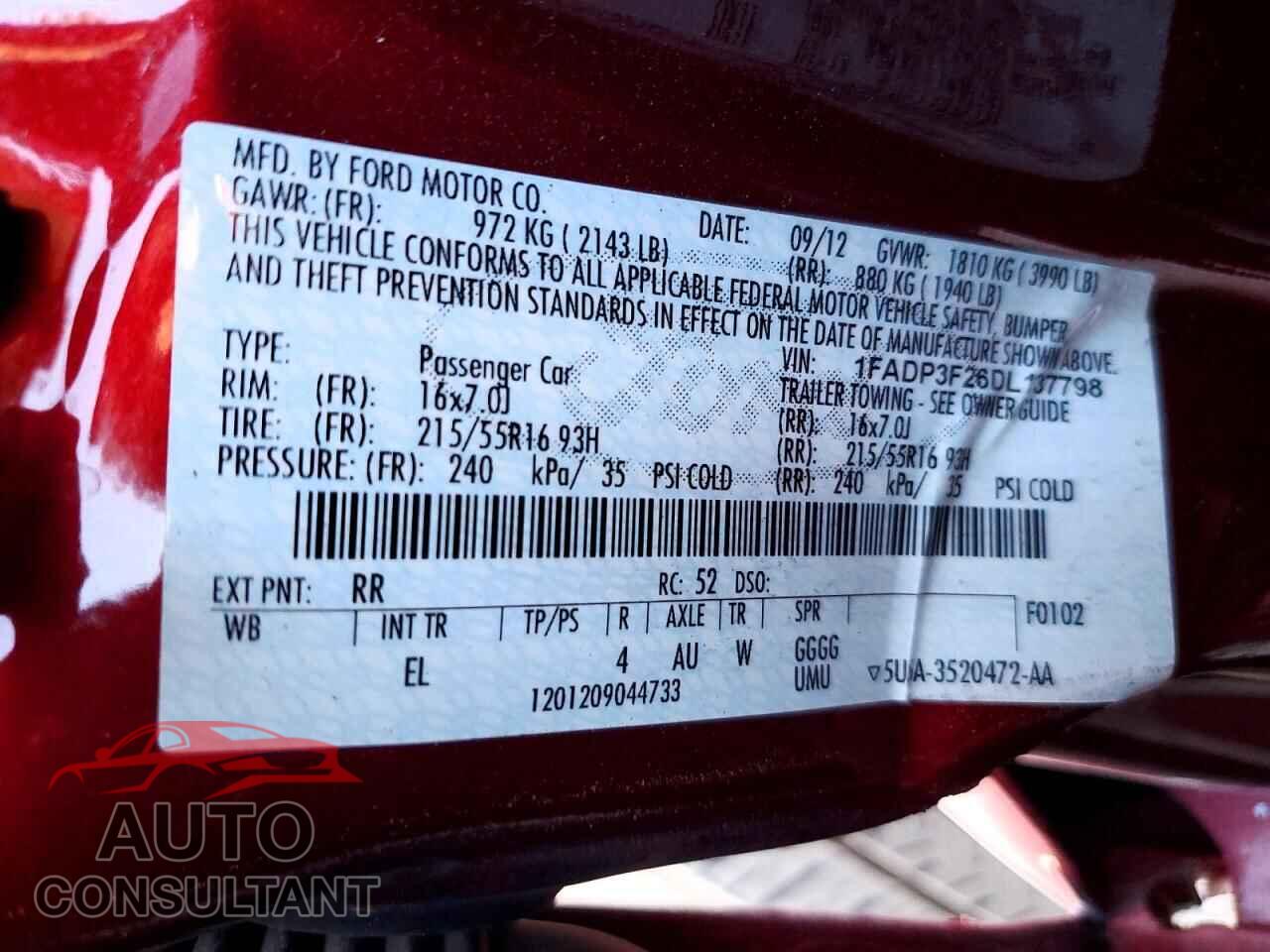 FORD FOCUS 2013 - 1FADP3F26DL137798