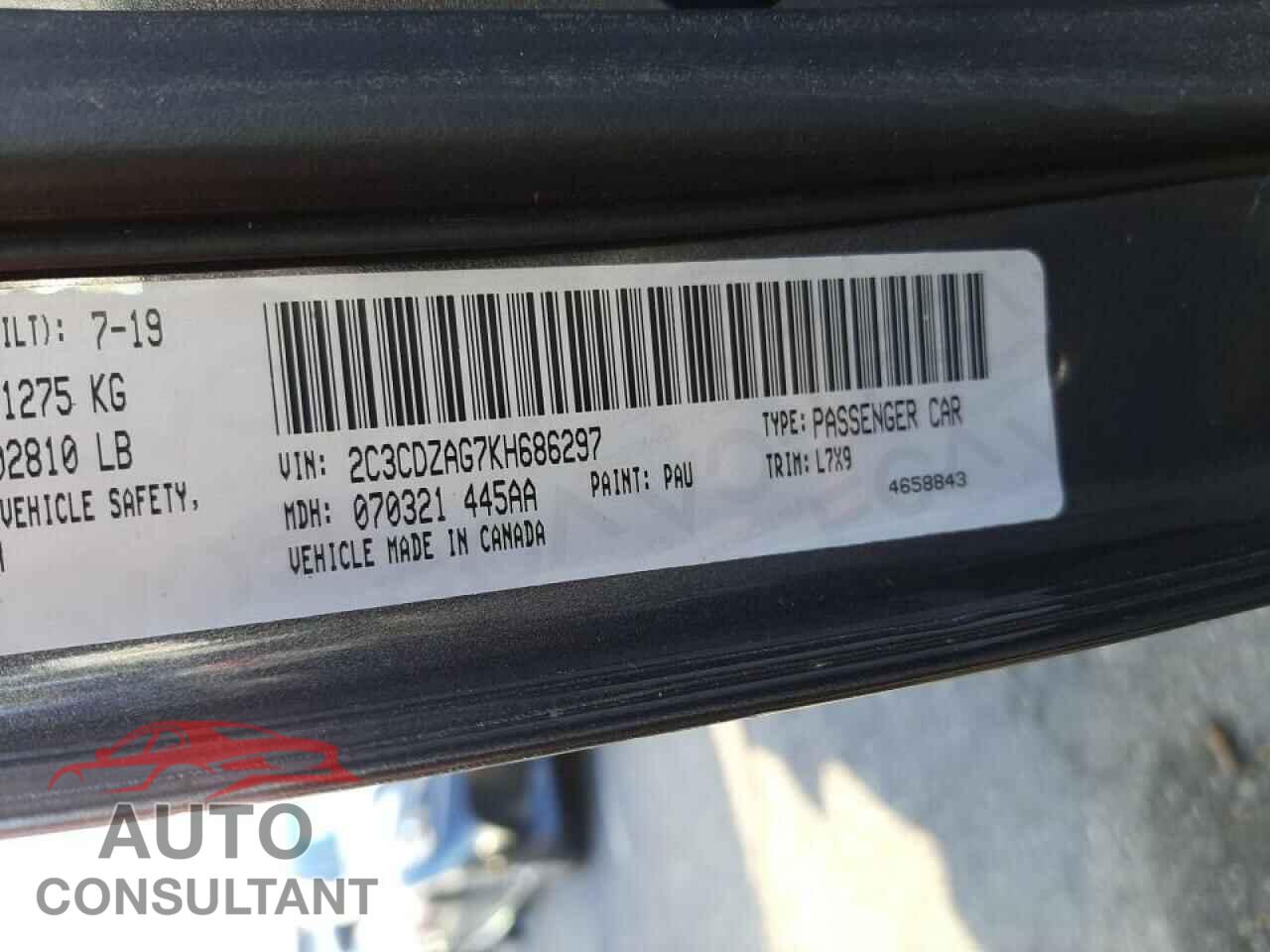 DODGE CHALLENGER 2019 - 2C3CDZAG7KH686297