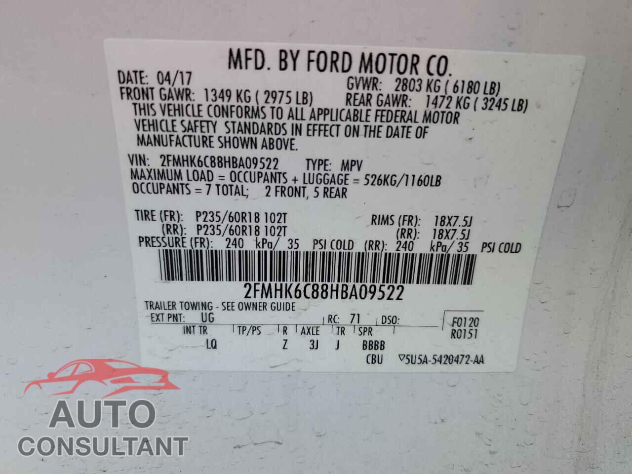 FORD FLEX 2017 - 2FMHK6C88HBA09522