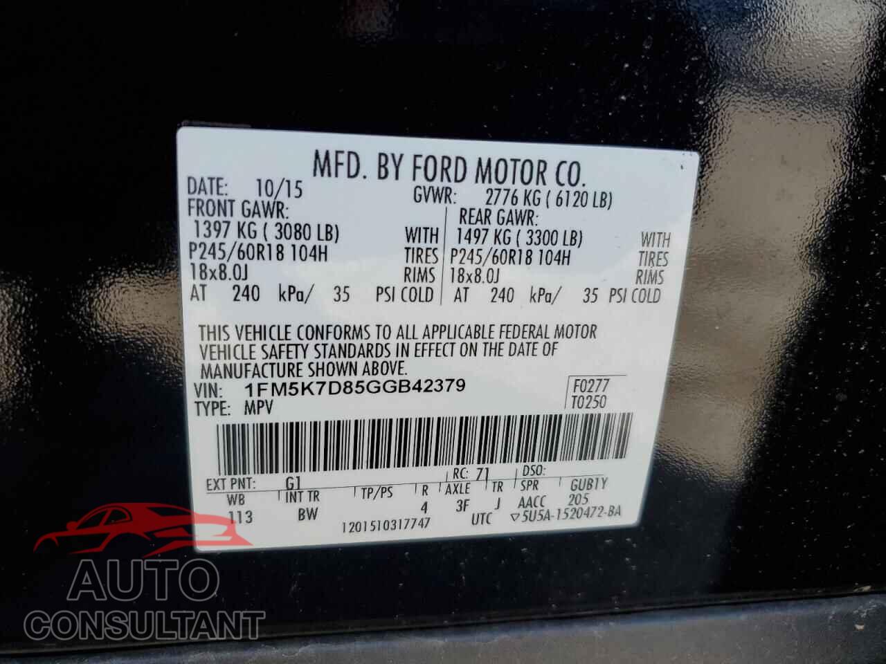 FORD EXPLORER 2016 - 1FM5K7D85GGB42379