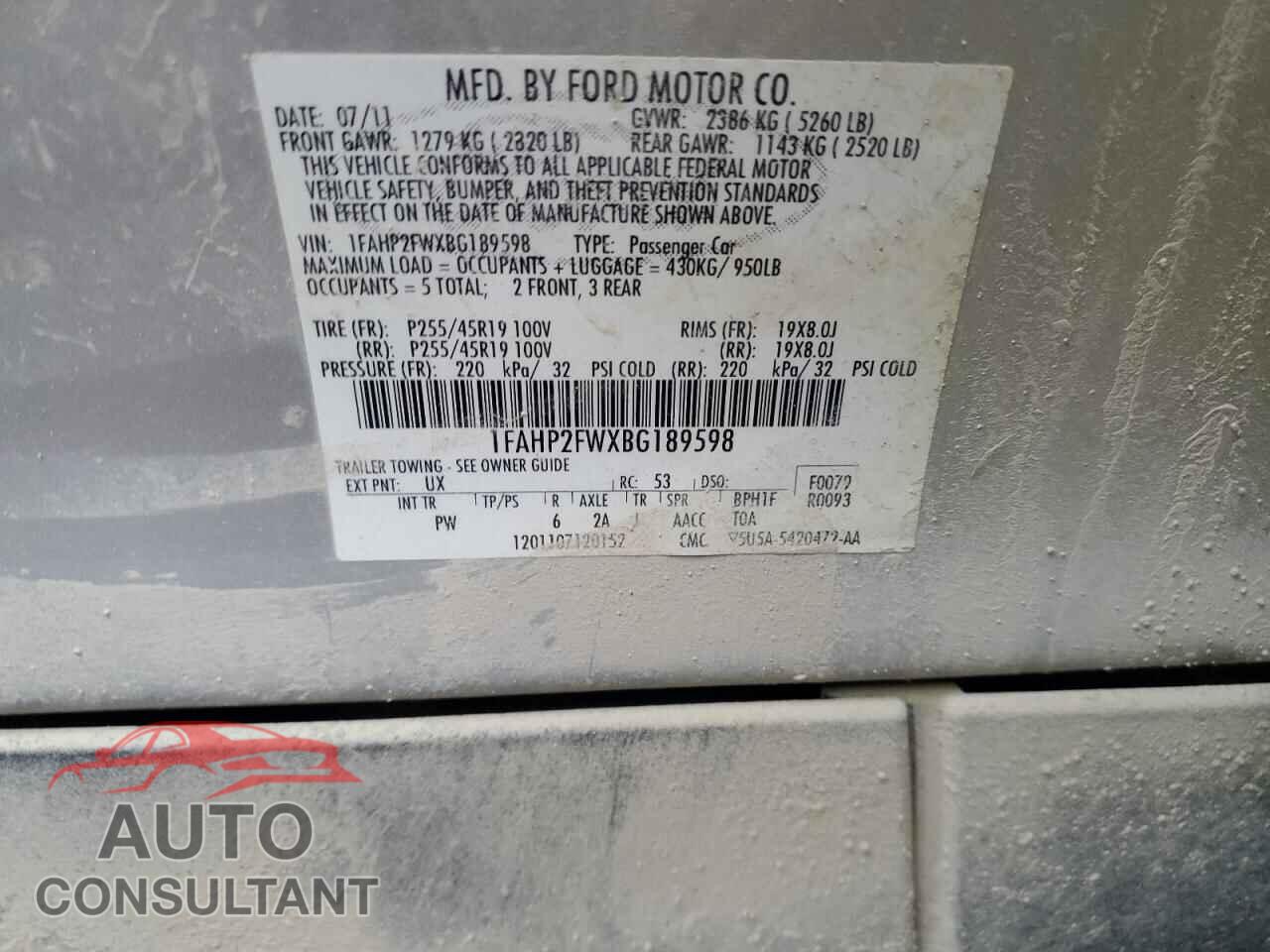 FORD TAURUS 2011 - 1FAHP2FWXBG189598