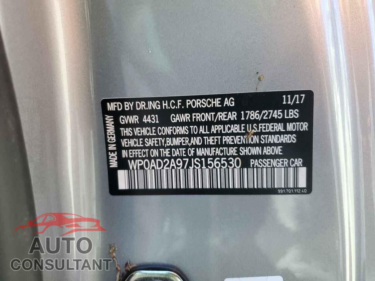 PORSCHE 911 2018 - WP0AD2A97JS156530