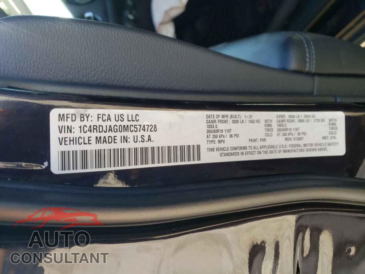 DODGE DURANGO 2021 - 1C4RDJAG0MC574728