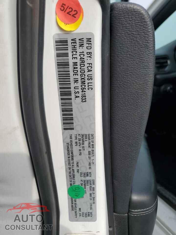 DODGE DURANGO 2021 - 1C4RDJDGXMC641833