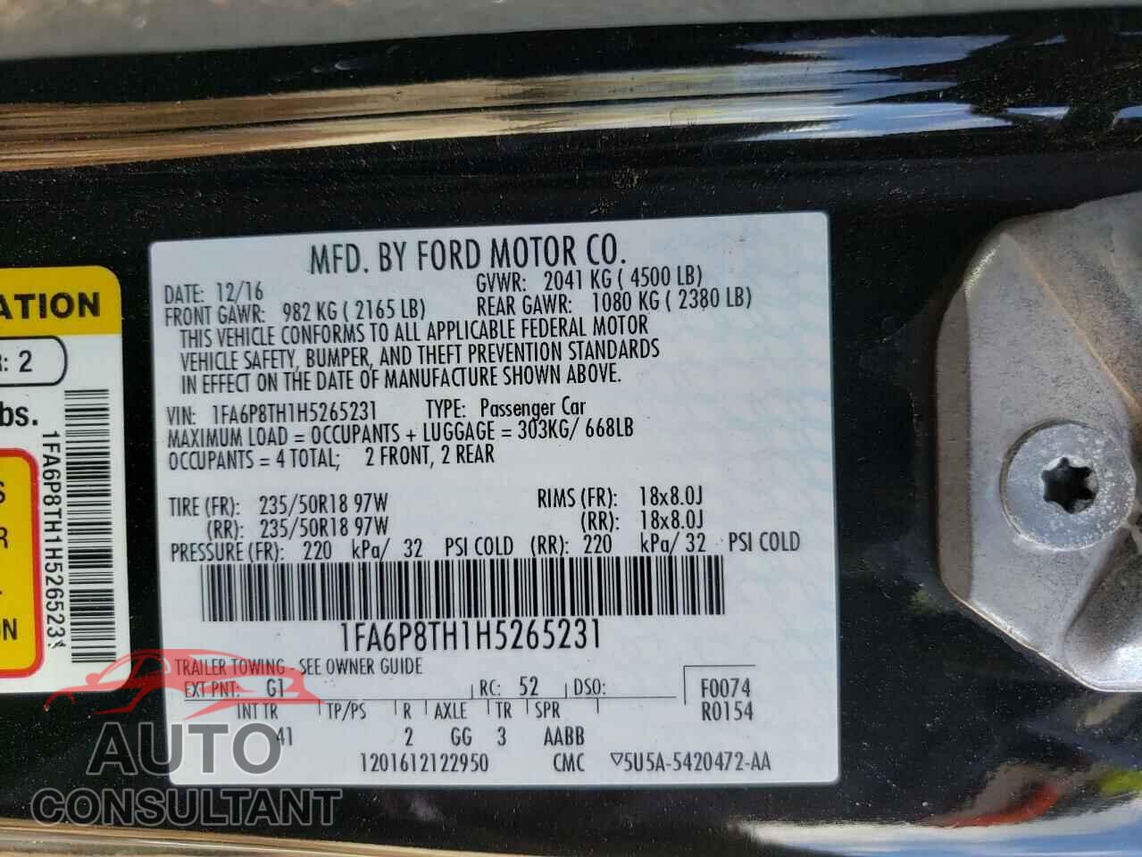 FORD MUSTANG 2017 - 1FA6P8TH1H5265231