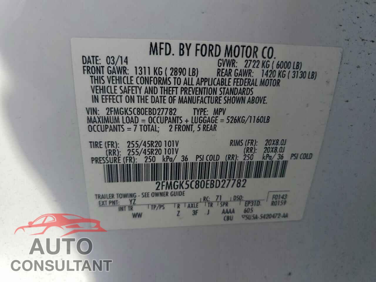 FORD FLEX 2014 - 2FMGK5C80EBD27782