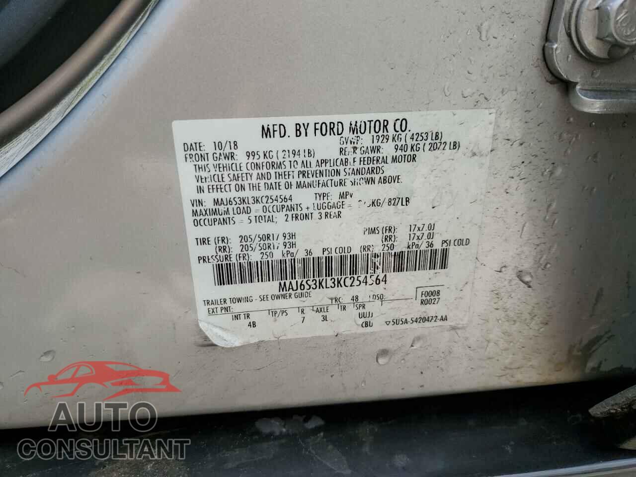 FORD ECOSPORT 2019 - MAJ6S3KL3KC254564