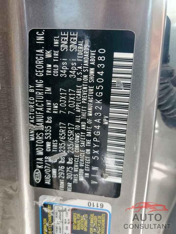 KIA SORENTO 2019 - 5XYPG4A32KG504380