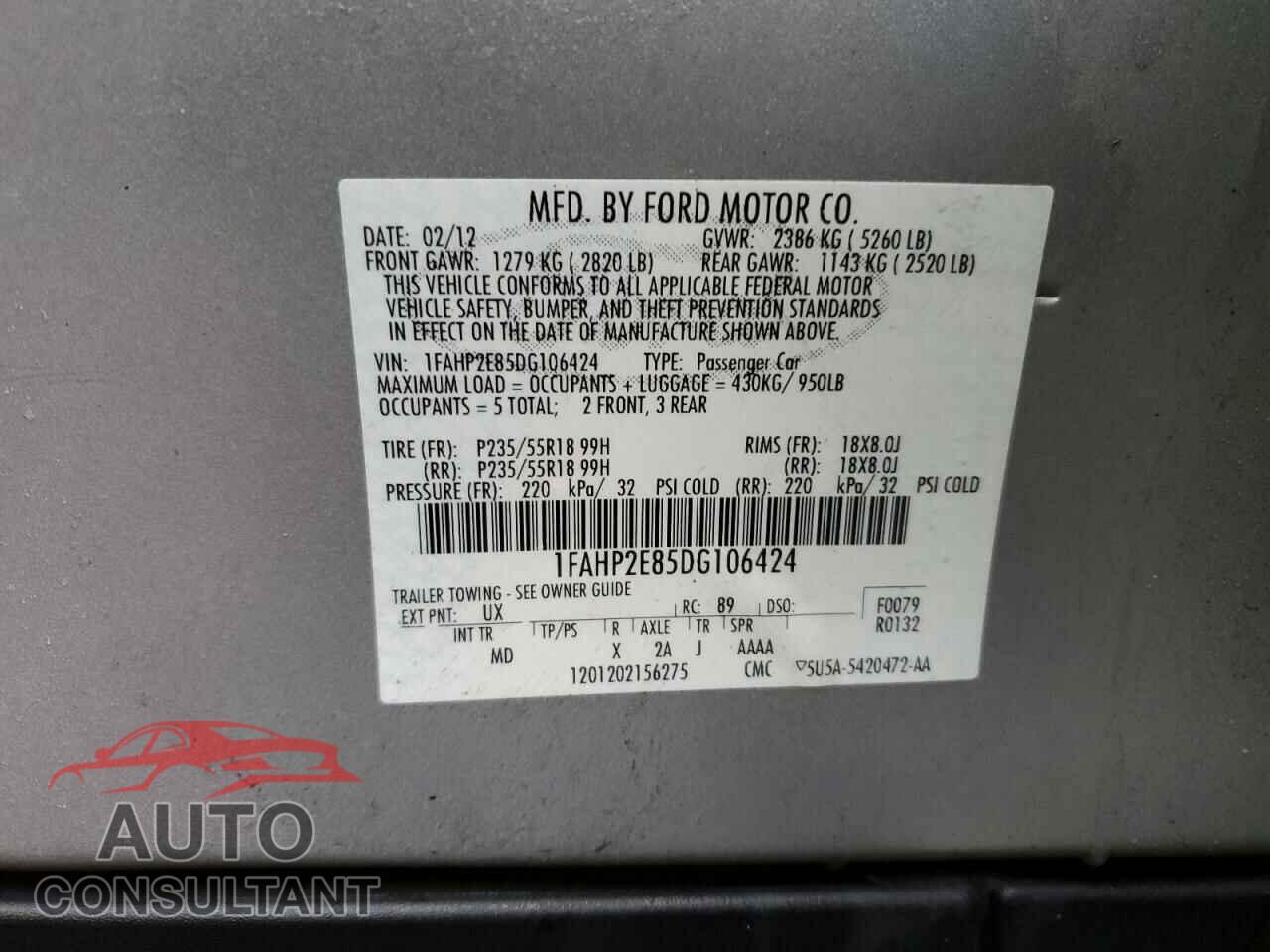 FORD TAURUS 2013 - 1FAHP2E85DG106424