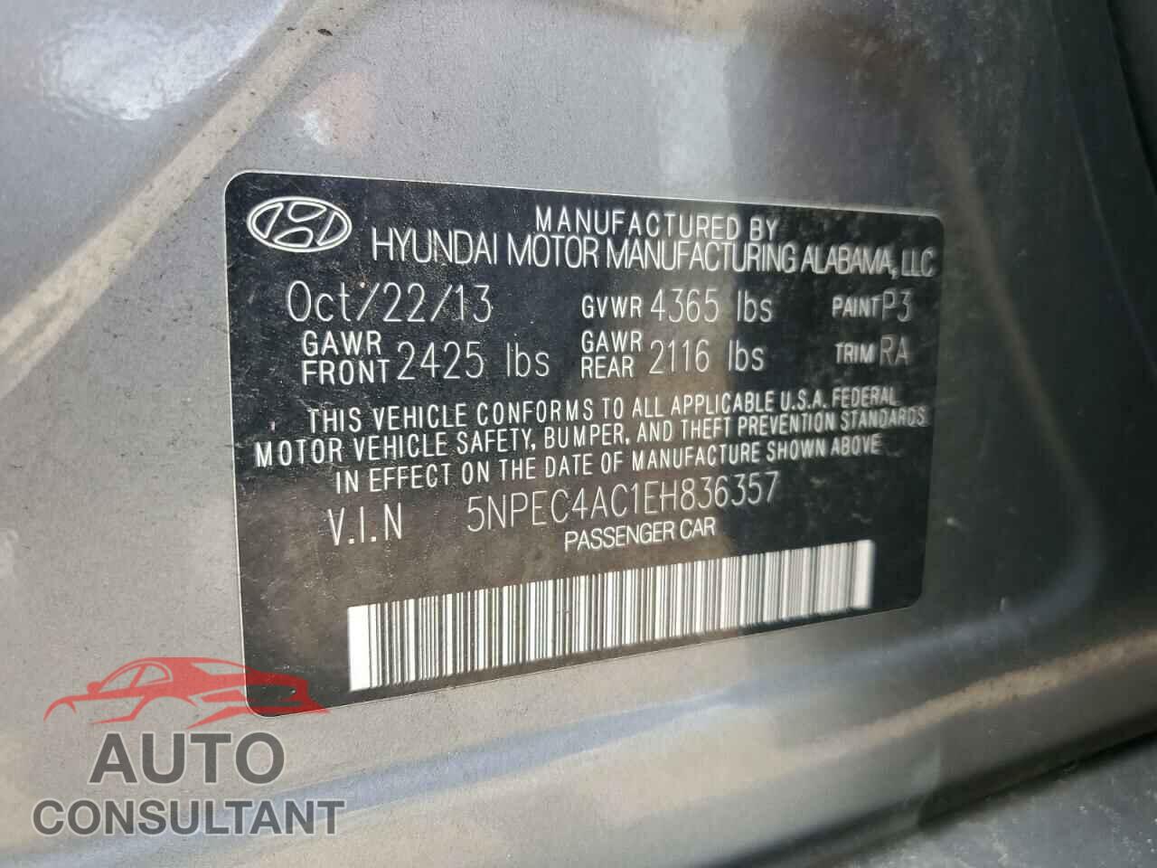 HYUNDAI SONATA 2014 - 5NPEC4AC1EH836357