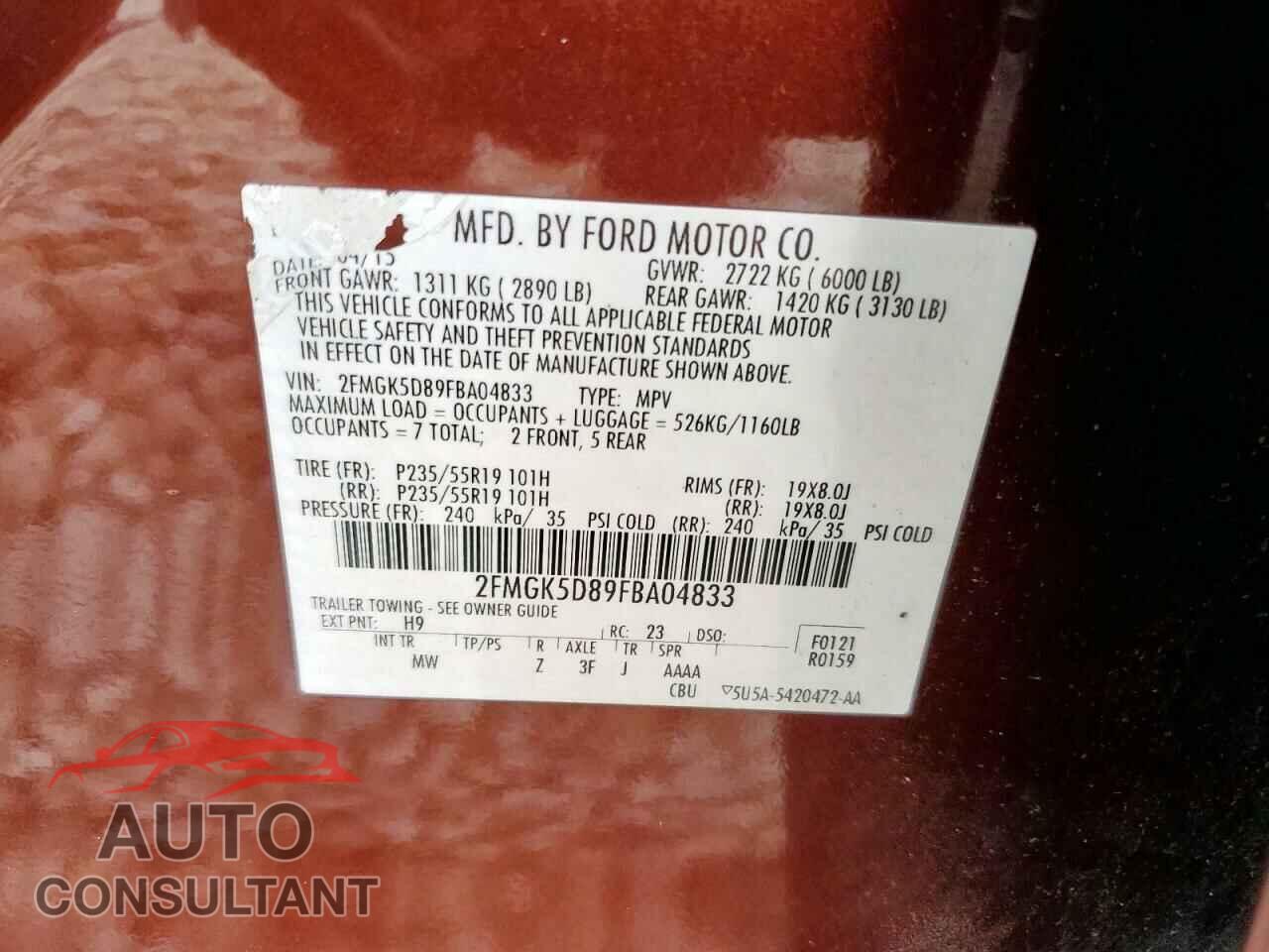 FORD FLEX 2015 - 2FMGK5D89FBA04833