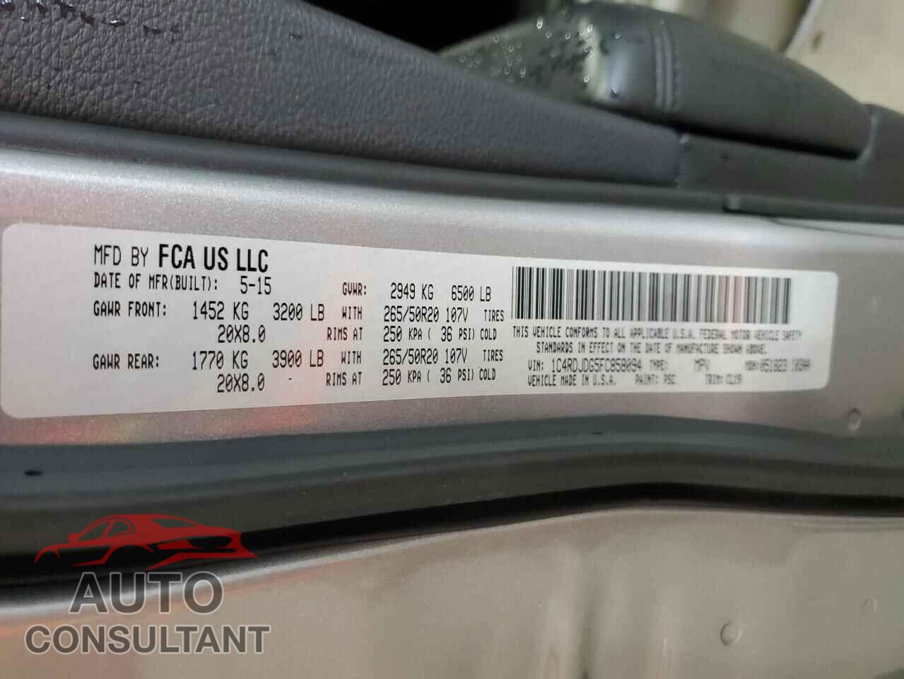 DODGE DURANGO 2015 - 1C4RDJDG5FC858094