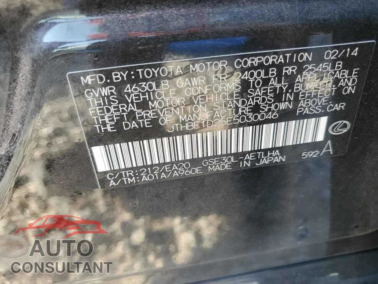 LEXUS IS 2014 - JTHBF1D25E5030046