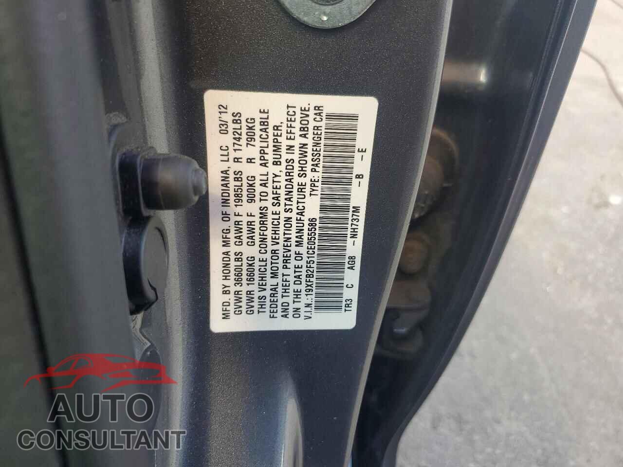 HONDA CIVIC 2012 - 19XFB2F51CE055586