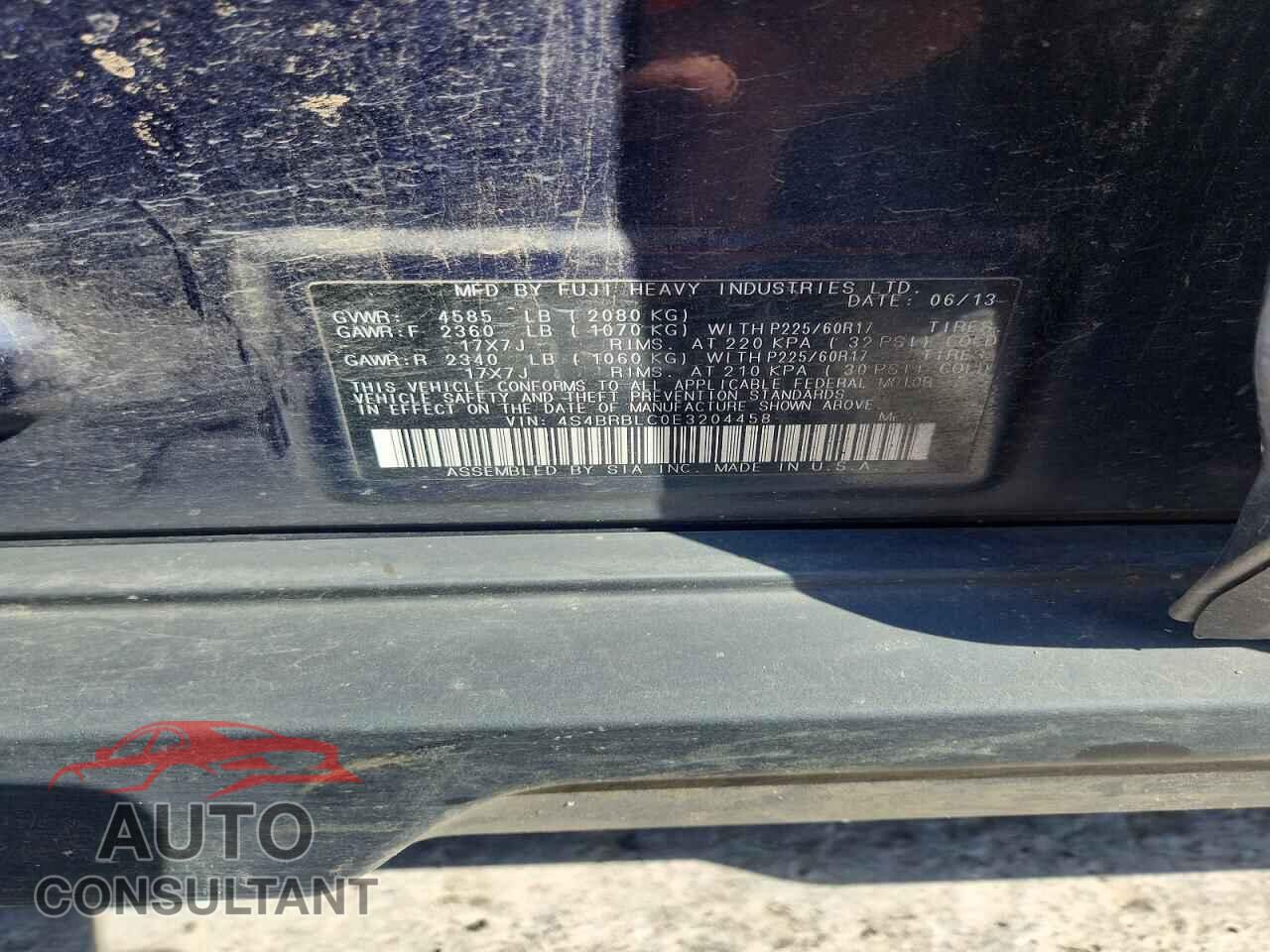 SUBARU OUTBACK 2014 - 4S4BRBLC0E3204458