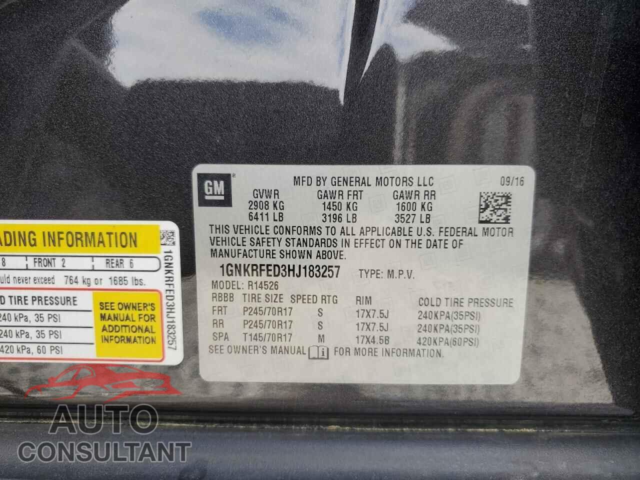 CHEVROLET TRAVERSE 2017 - 1GNKRFED3HJ183257
