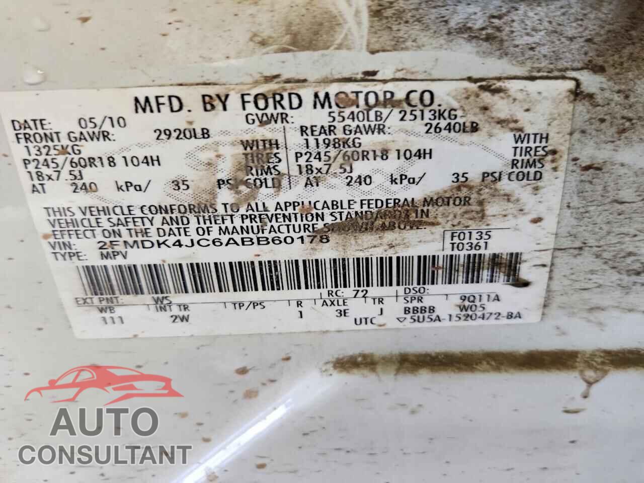 FORD EDGE 2010 - 2FMDK4JC6ABB60178