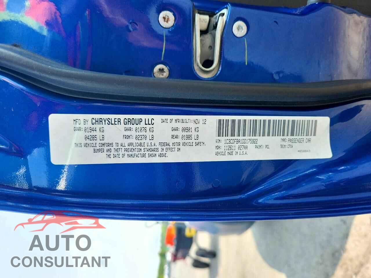 DODGE DART 2013 - 1C3CDFBA1DD175922