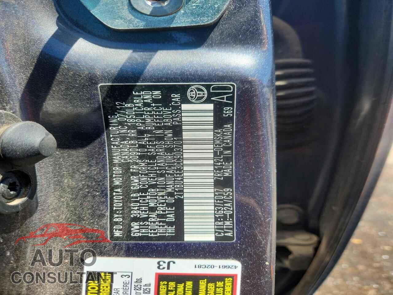 TOYOTA COROLLA 2012 - 2T1BU4EE3CC903701