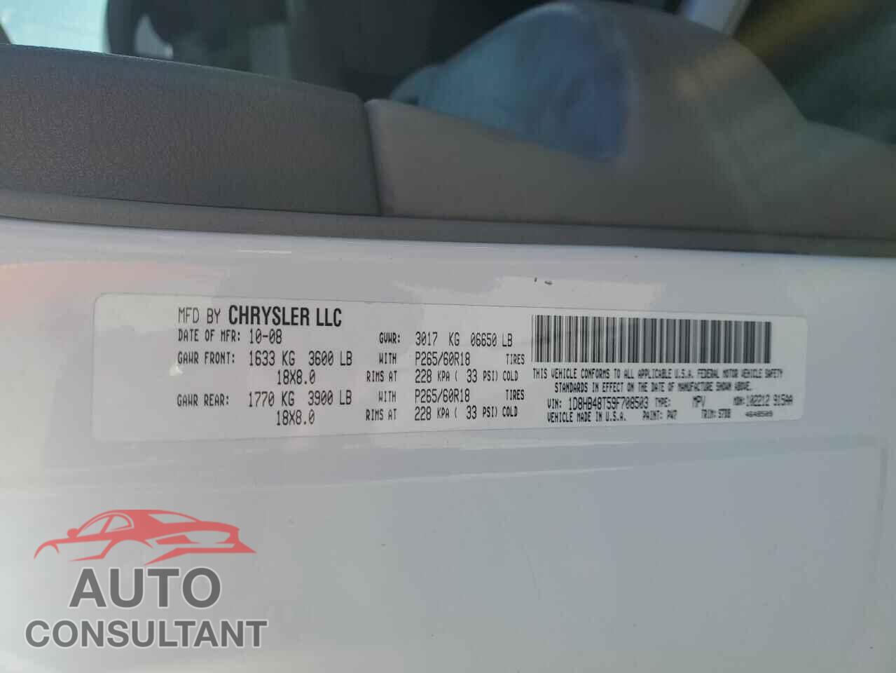 DODGE DURANGO 2009 - 1D8HB48T59F708503