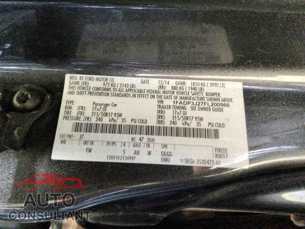 FORD FOCUS 2015 - 1FADP3J27FL200966