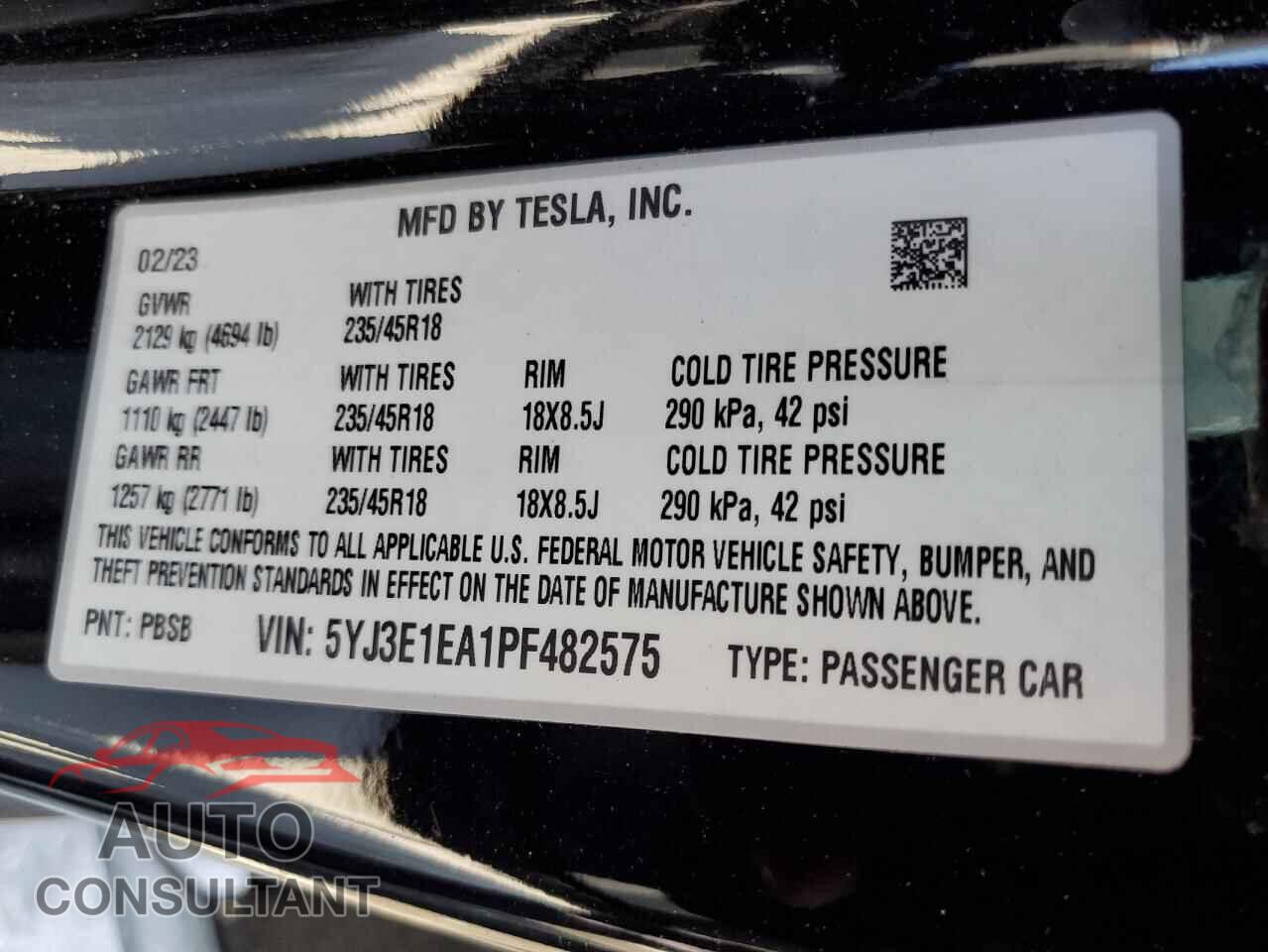 TESLA MODEL 3 2023 - 5YJ3E1EA1PF482575