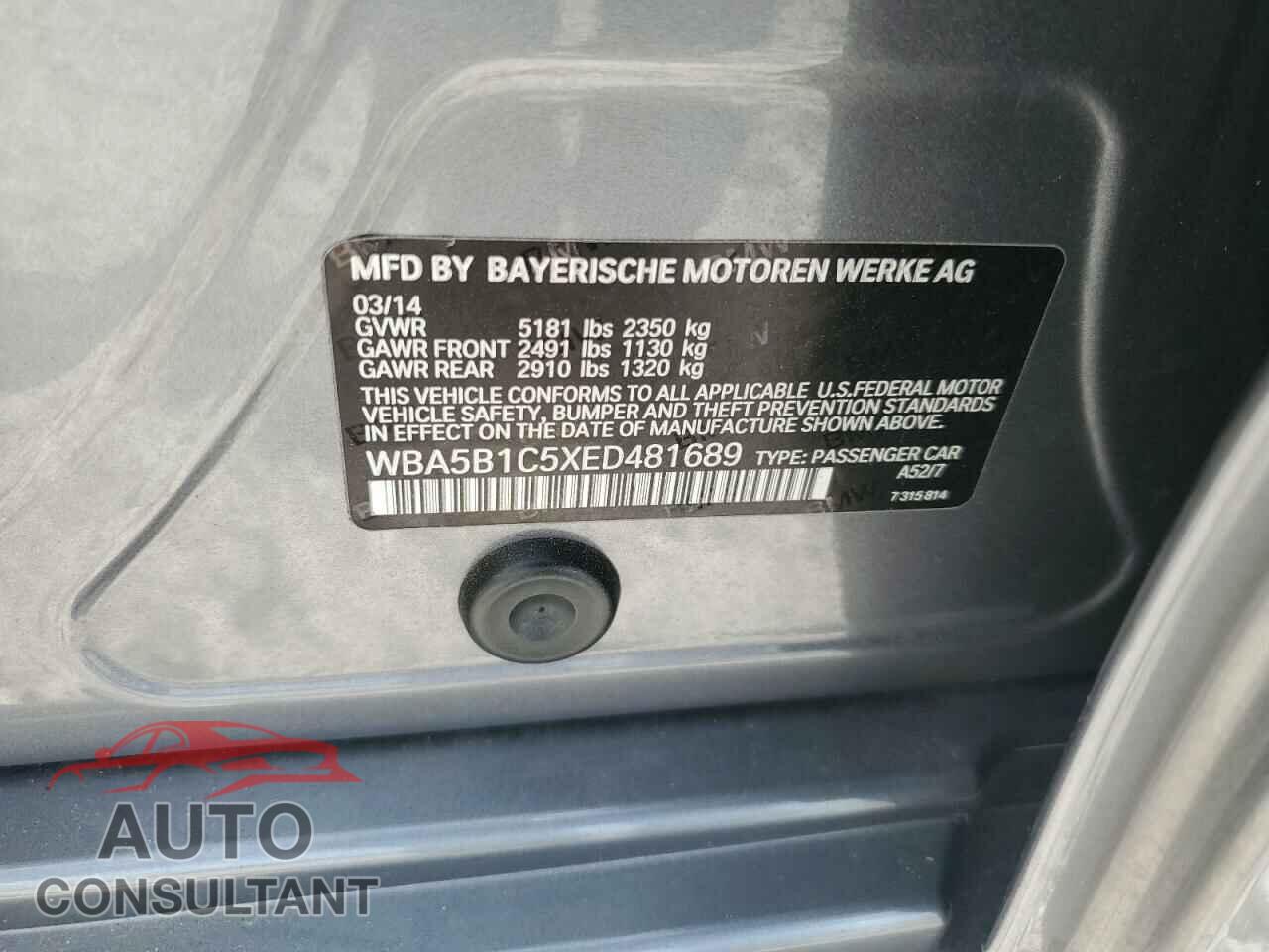 BMW 5 SERIES 2014 - WBA5B1C5XED481689