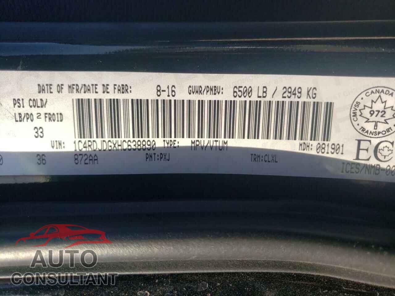 DODGE DURANGO 2017 - 1C4RDJDGXHC638890