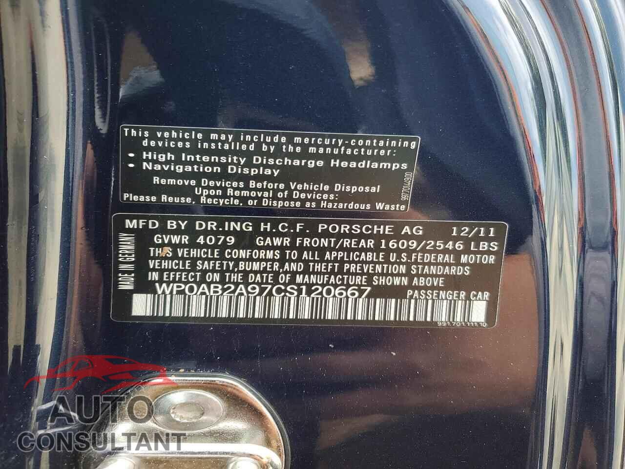 PORSCHE 911 2012 - WP0AB2A97CS120667