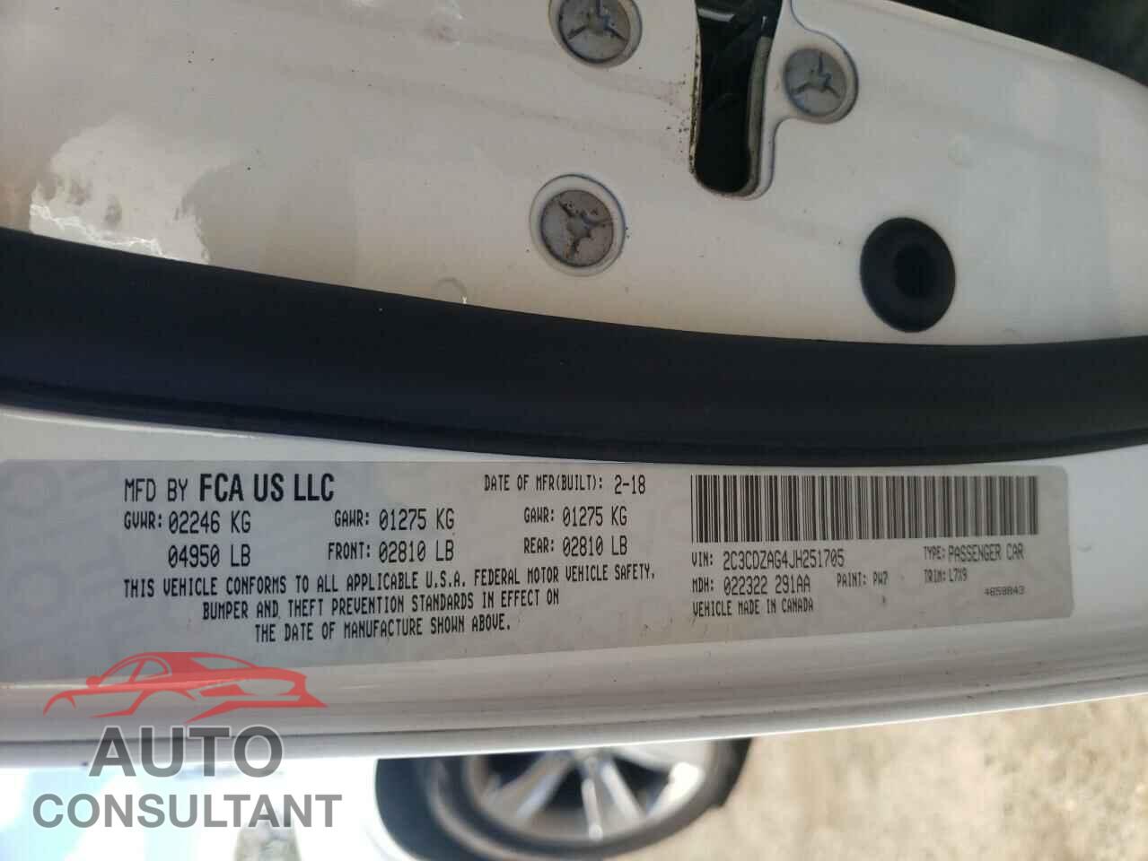 DODGE CHALLENGER 2018 - 2C3CDZAG4JH251705