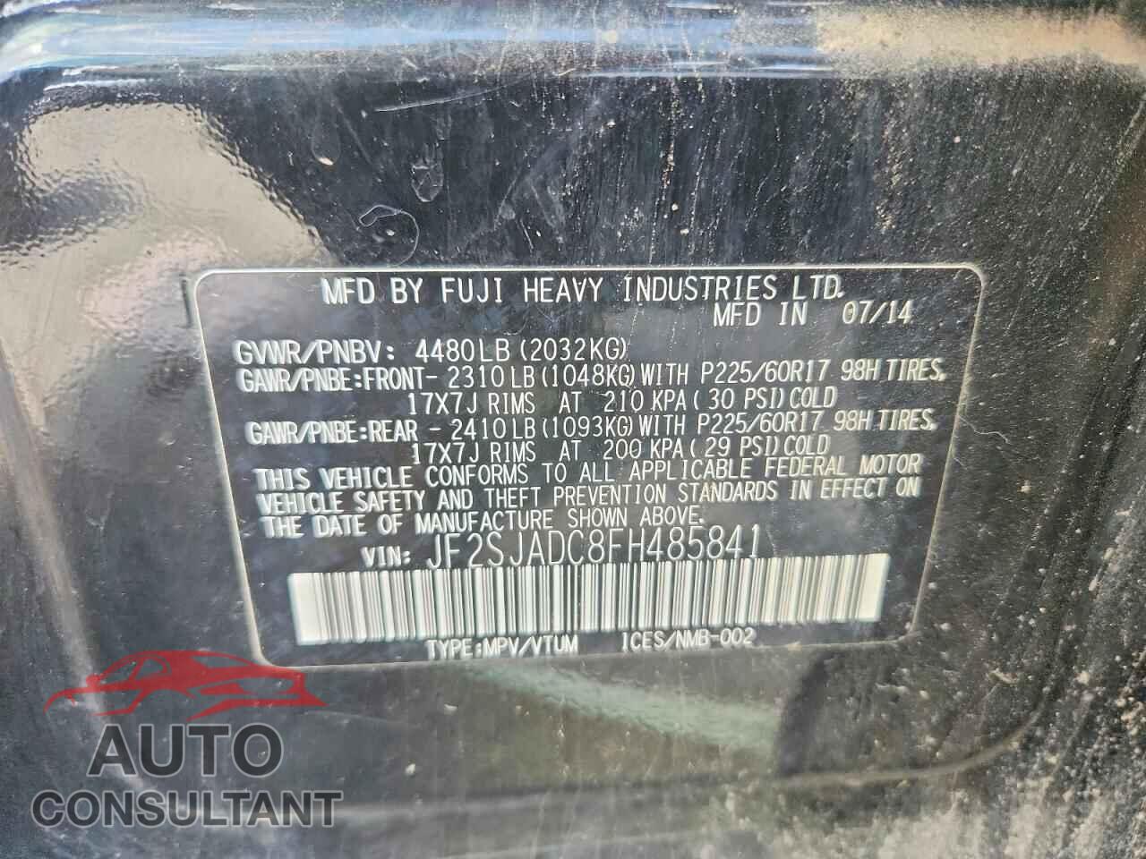 SUBARU FORESTER 2015 - JF2SJADC8FH485841
