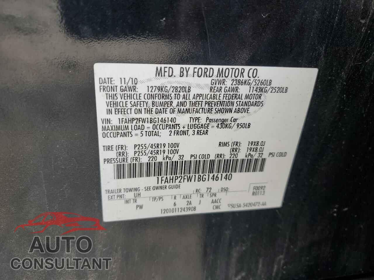 FORD TAURUS 2011 - 1FAHP2FW1BG146140