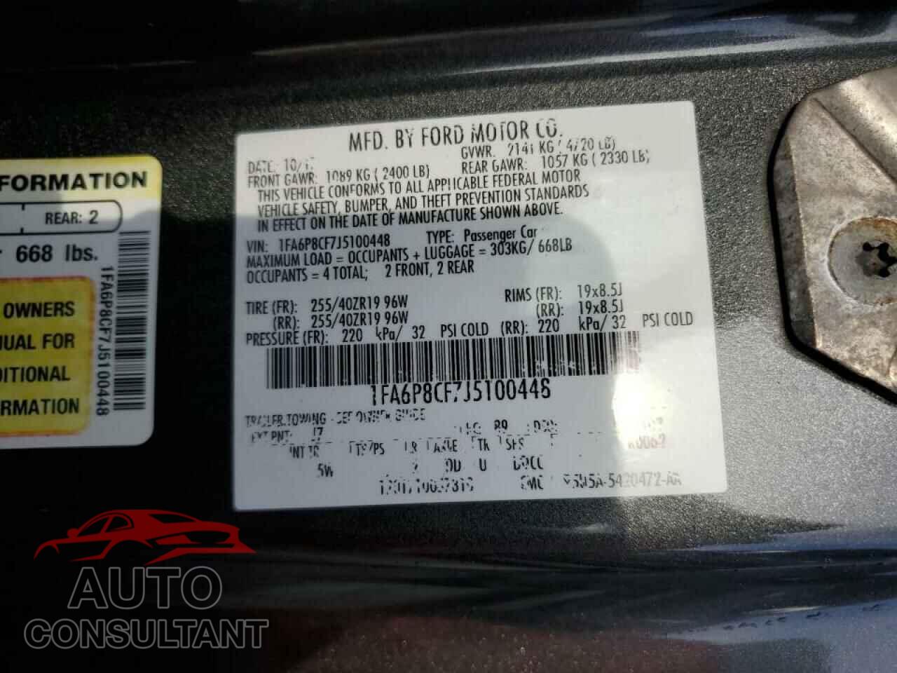 FORD MUSTANG 2018 - 1FA6P8CF7J5100448
