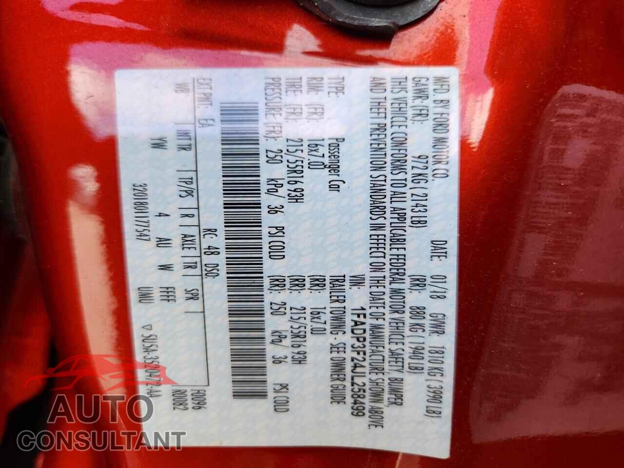 FORD FOCUS 2018 - 1FADP3F24JL258499