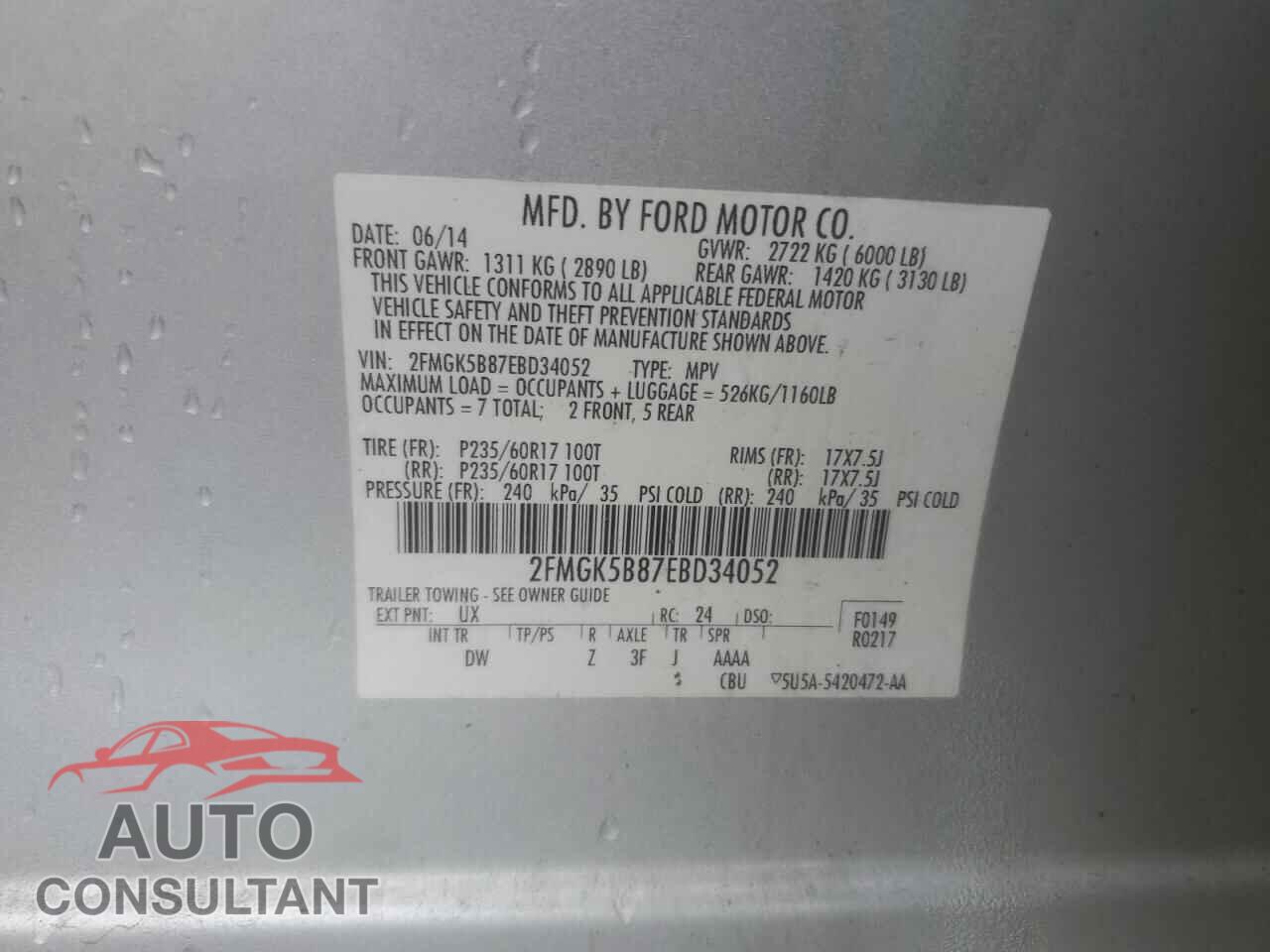 FORD FLEX 2014 - 2FMGK5B87EBD34052