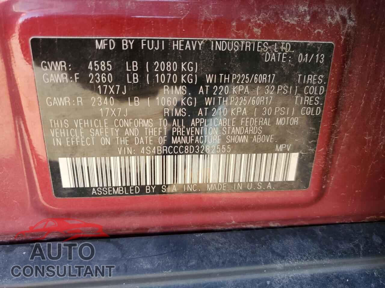 SUBARU OUTBACK 2013 - 4S4BRCCC8D3282555