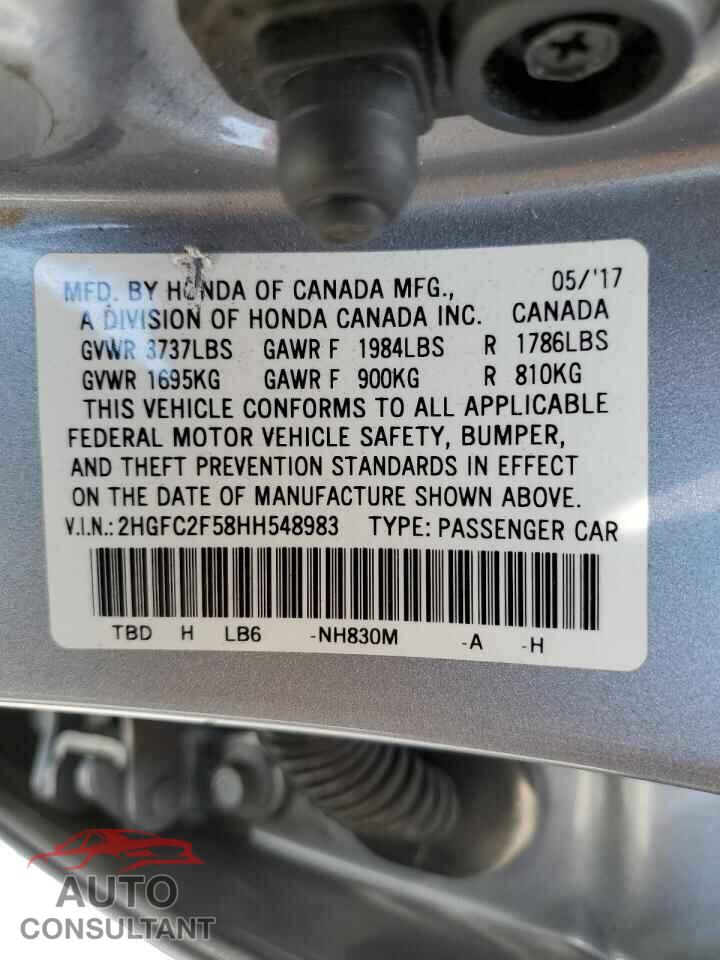 HONDA CIVIC 2017 - 2HGFC2F58HH548983