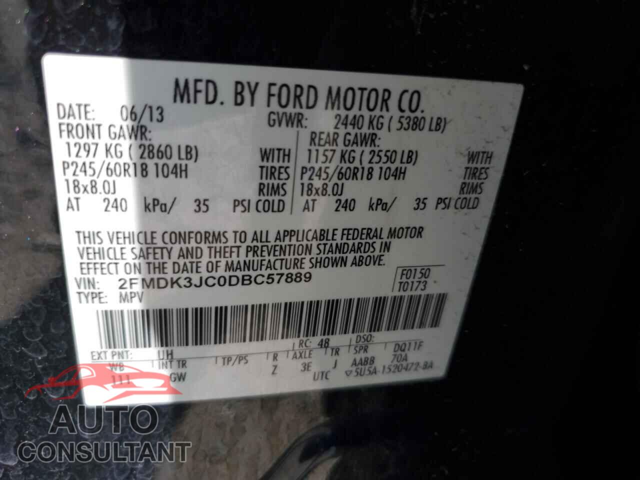 FORD EDGE 2013 - 2FMDK3JC0DBC57889