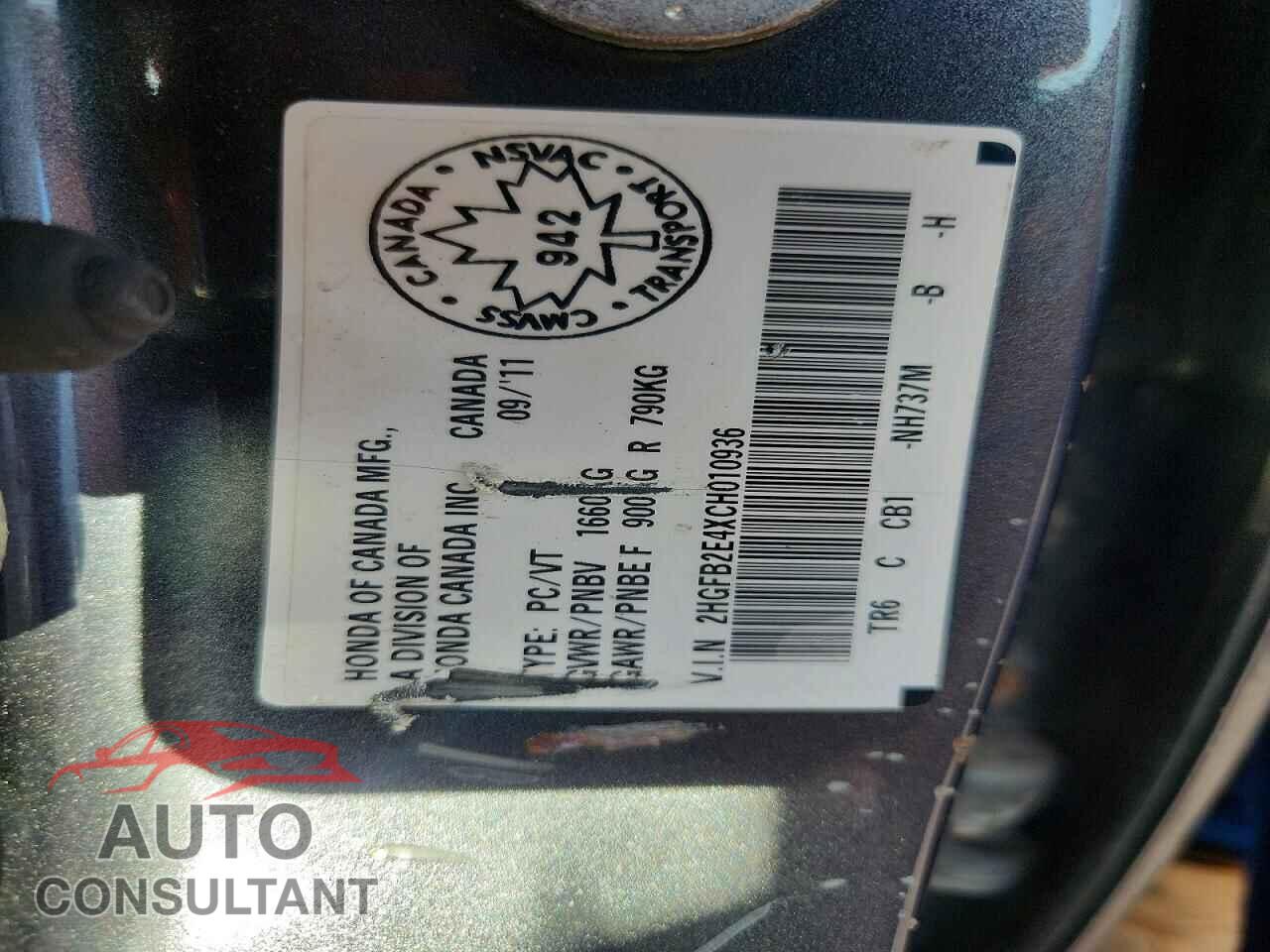 HONDA CIVIC 2012 - 2HGFB2E4XCH010936
