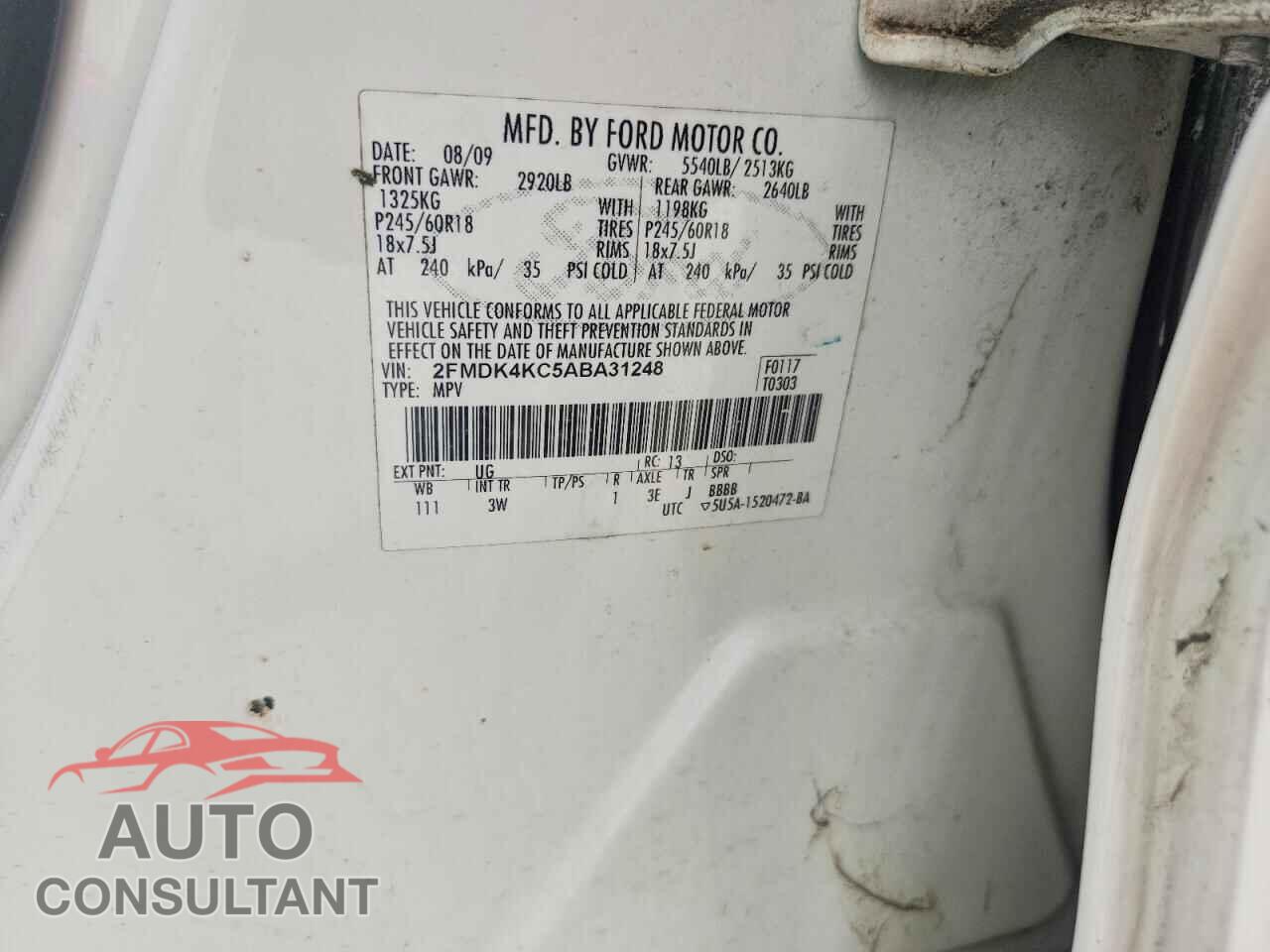 FORD EDGE 2010 - 2FMDK4KC5ABA31248