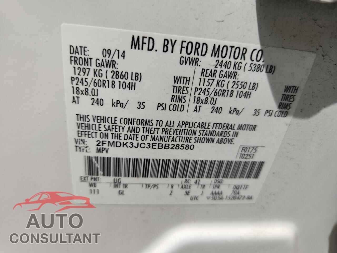 FORD EDGE 2014 - 2FMDK3JC3EBB28580