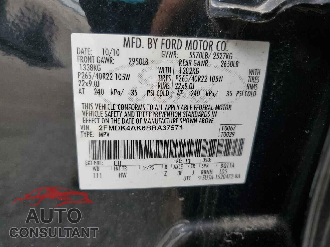 FORD EDGE 2011 - 2FMDK4AK6BBA37571