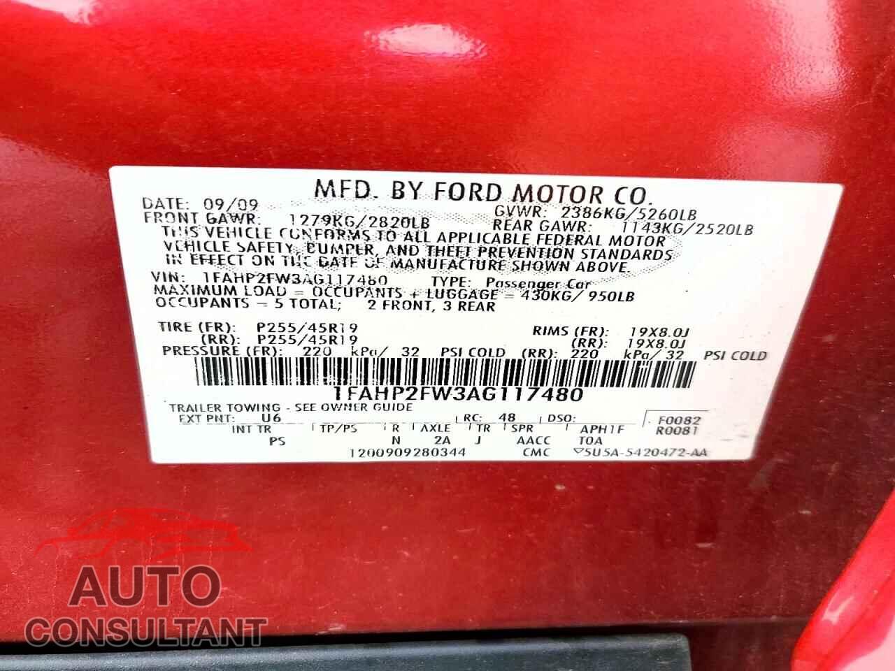 FORD TAURUS 2010 - 1FAHP2FW3AG117480
