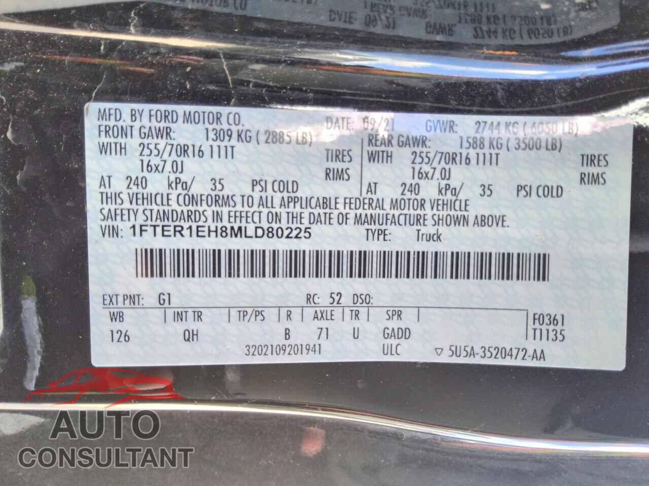 FORD RANGER 2021 - 1FTER1EH8MLD80225