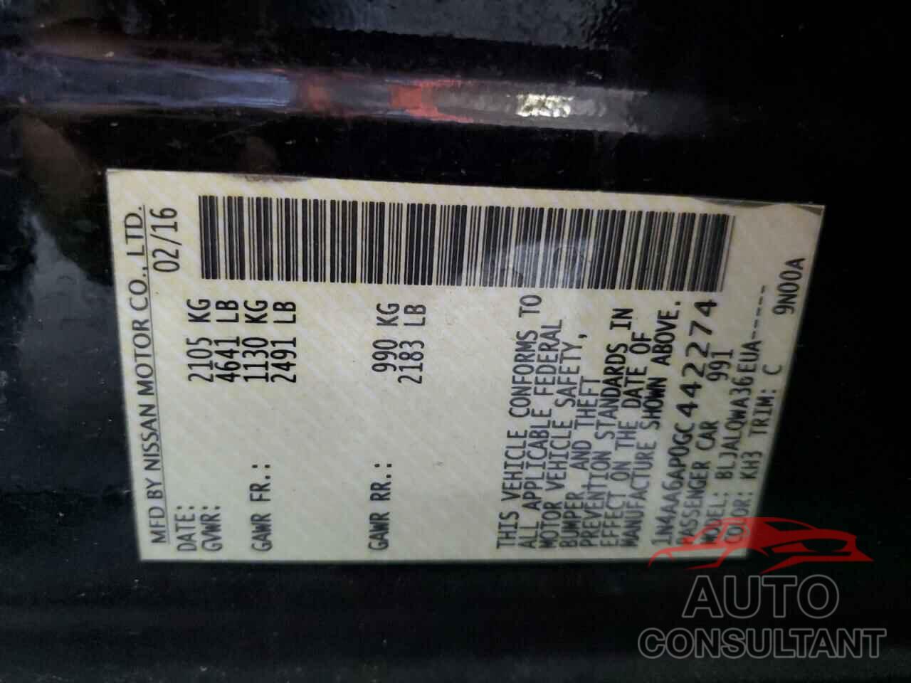 NISSAN MAXIMA 2016 - 1N4AA6AP0GC442274