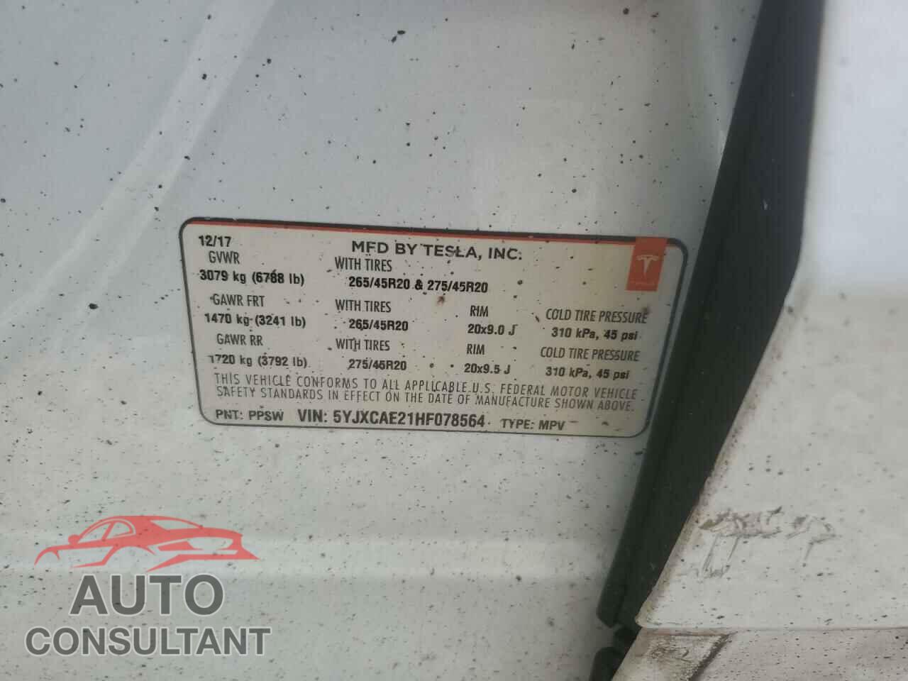 TESLA MODEL X 2017 - 5YJXCAE21HF078564