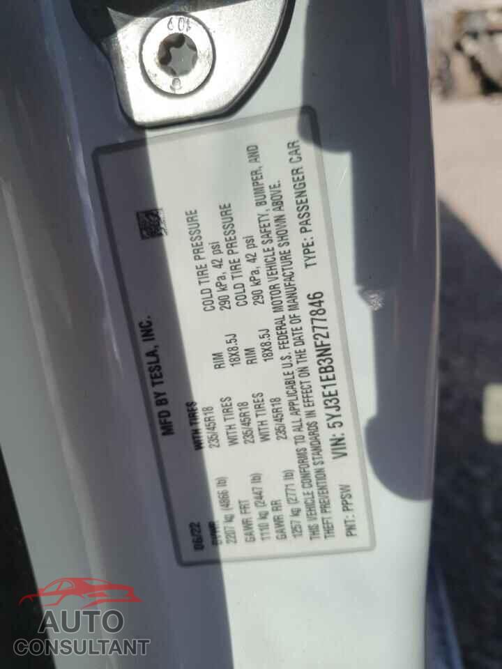 TESLA MODEL 3 2022 - 5YJ3E1EB3NF277846