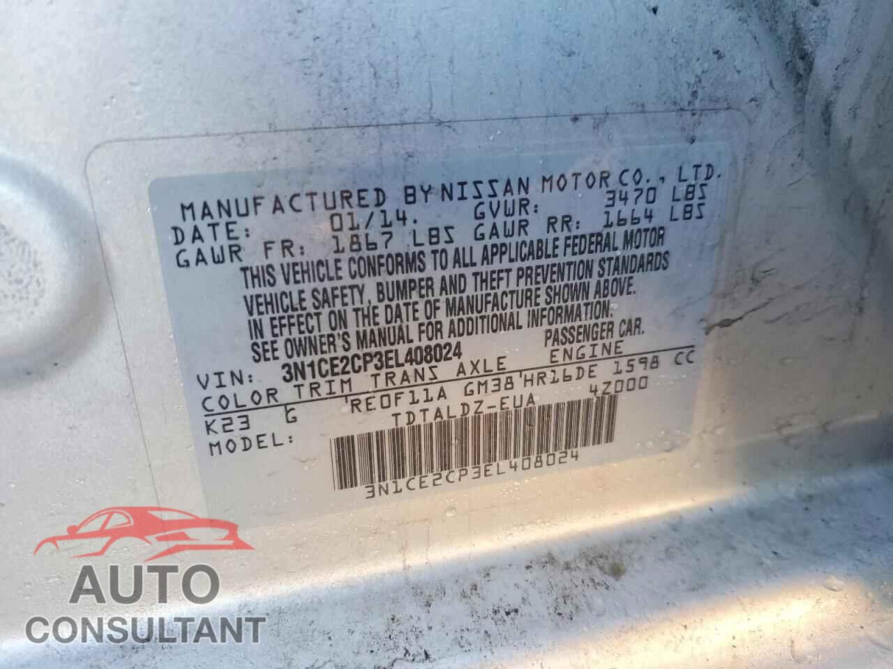NISSAN VERSA 2014 - 3N1CE2CP3EL408024