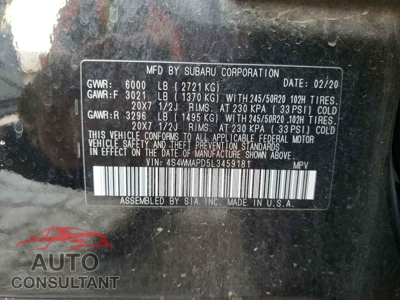 SUBARU ASCENT 2020 - 4S4WMAPD5L3459181